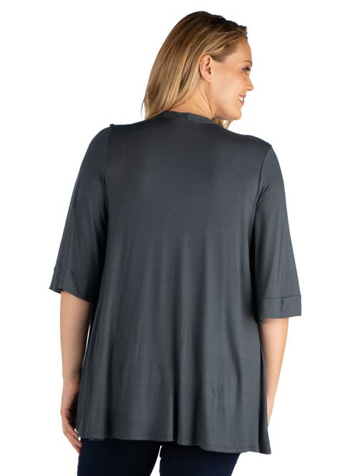 24seven Comfort Apparel Plus Size Elbow Length Sleeve Open Front Cardigan In Gray