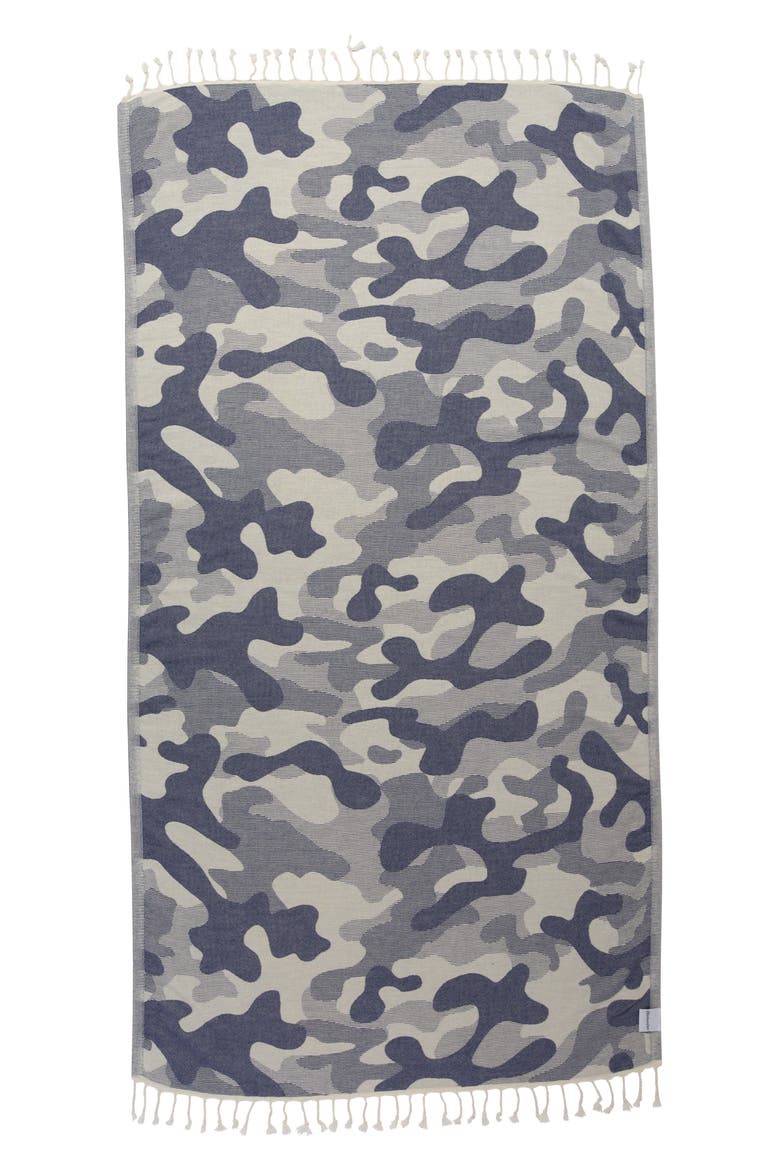 Camo Print Organic Sand Resistant Reversible Turkish Towel, Main, color, Navy
