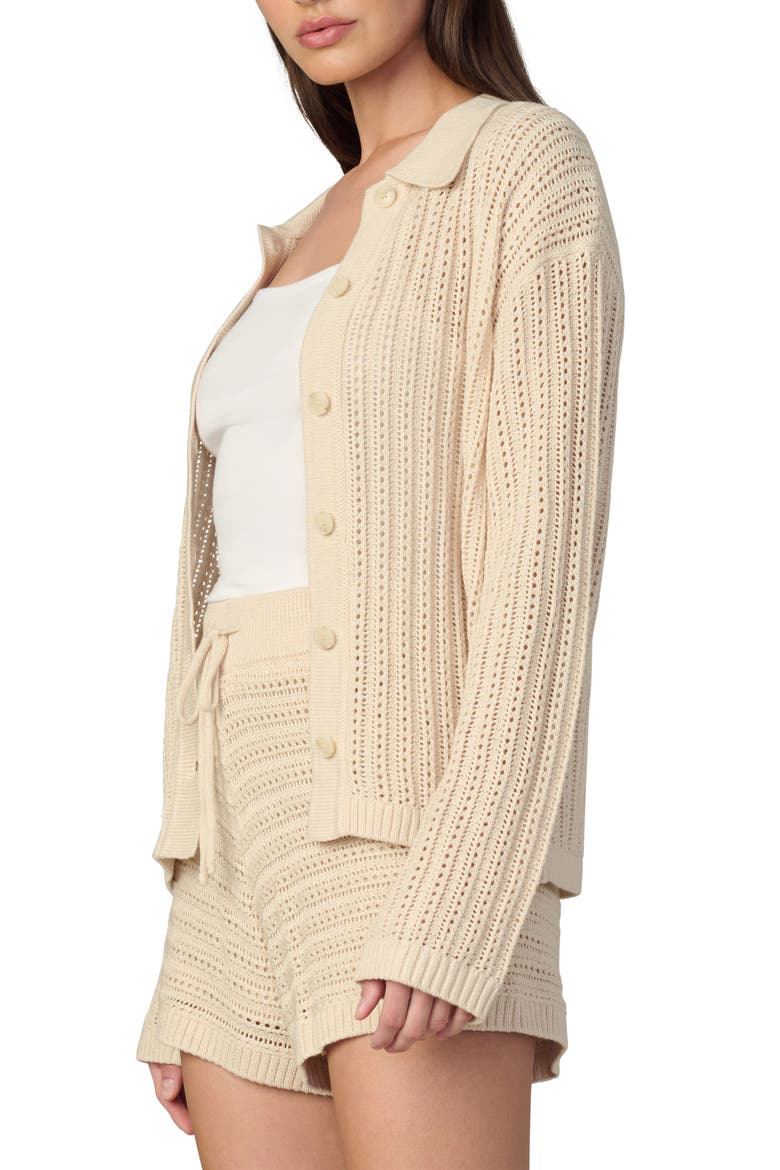 The Arlo Open Stitch Cardigan, Alternate, color, CREME BRULEE