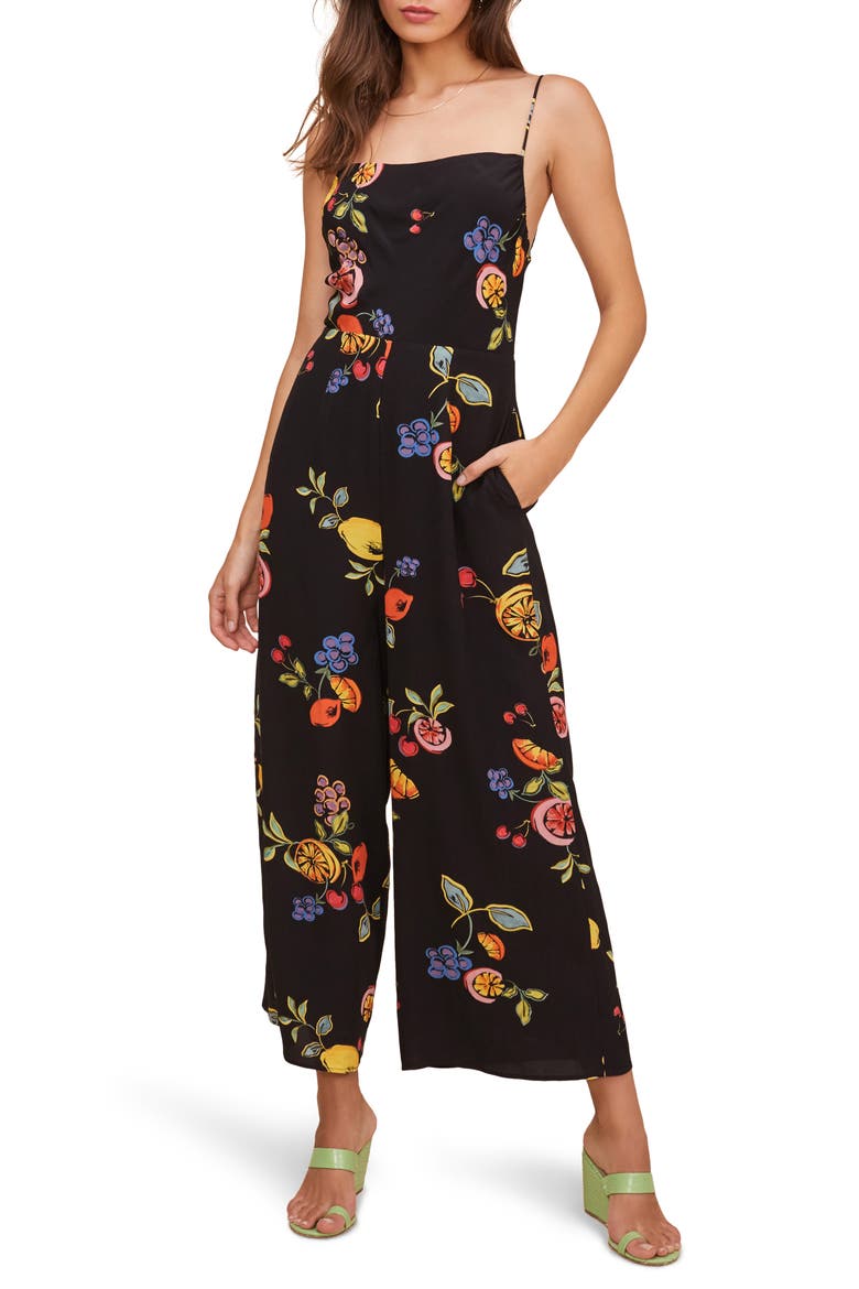 Frenzy Floral Wide Leg Jumpsuit, Main, color, BLACK MIXED FRUIT FLORAL