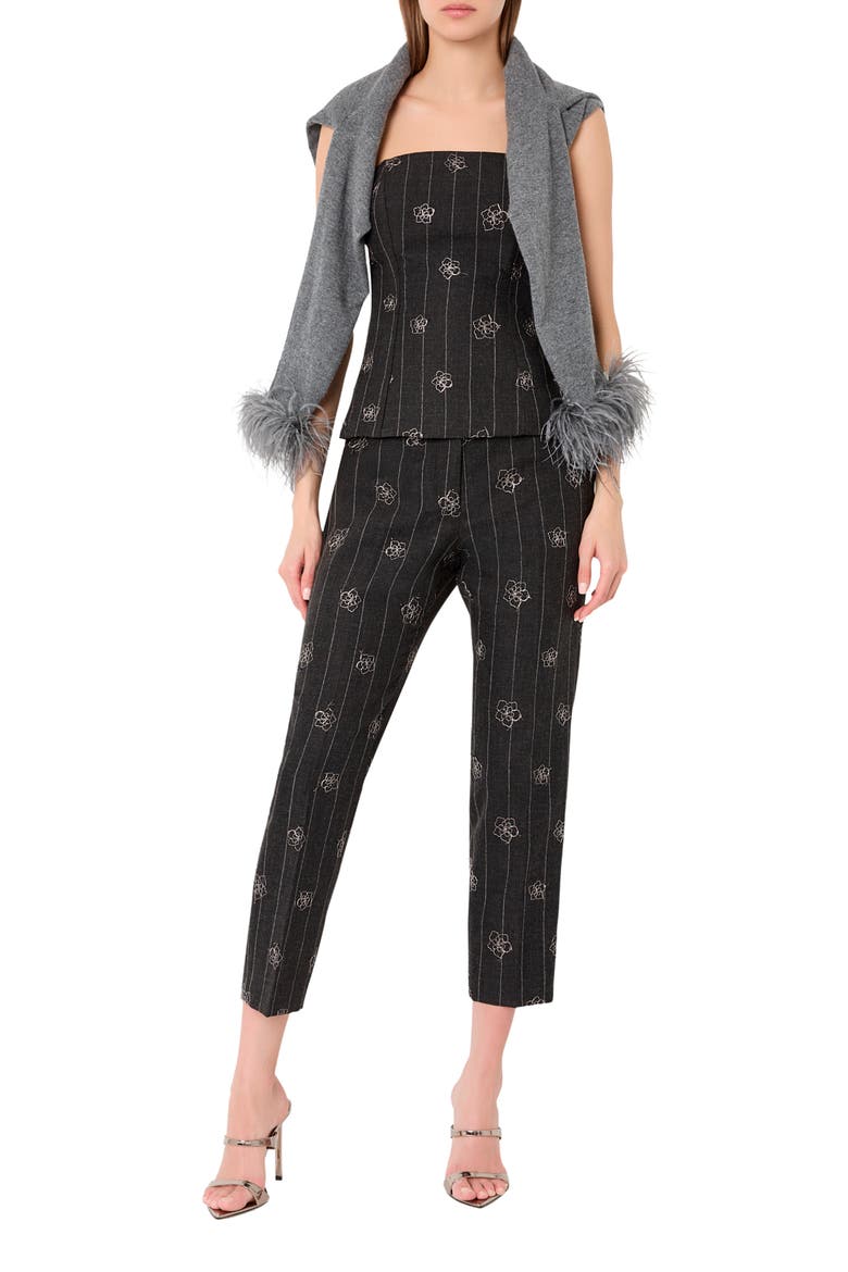 Nicola Embroidered Pinstripe Crop Pants, Alternate, color, BLACK/ WHITE