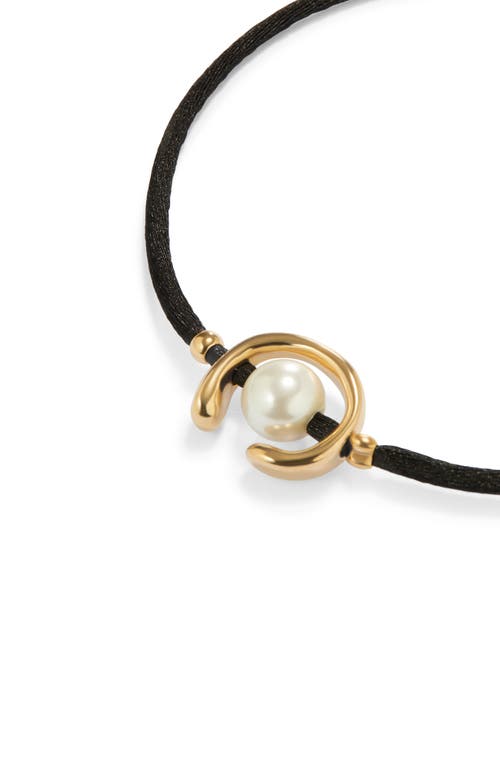 Unode50 18k Gold-plated Black Thread Bracelet With Shell Pearl Accessory. In Black