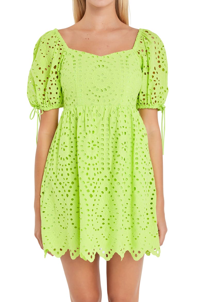 Scallop Hem Eyelet Minidress, Alternate, color, LIME