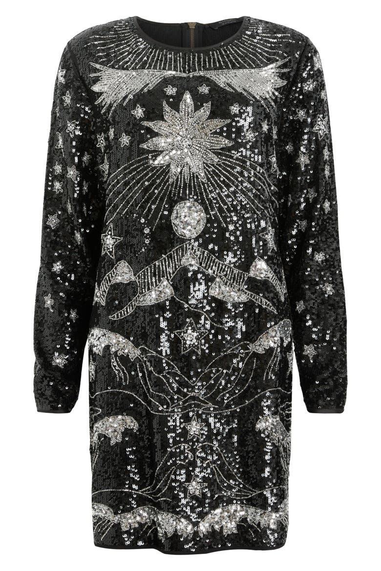 Noushka Mixed Sequin Print Long Sleeve Dress, Alternate, color, BLACK/ SILVER