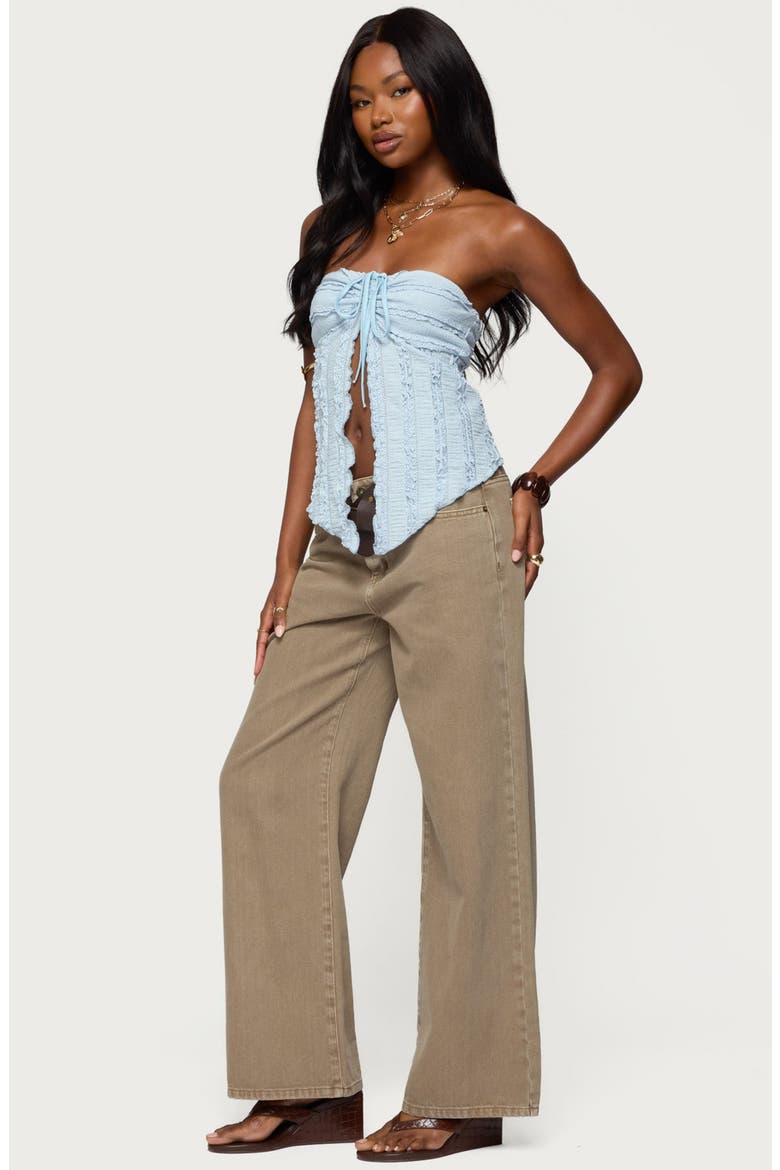 Textured Ruffle Split Front Strapless Top, Alternate, color, LIGHT-BLUE