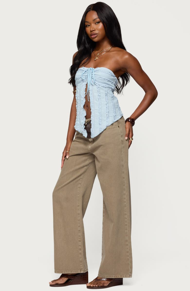 EDIKTED Textured Ruffle Split Front Strapless Top, Alternate, color, Light-Blue