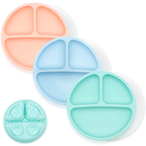 Suction Plates for Babies & Toddlers, 100% Silicone, Dinnerware Stays Put, 3 Pack