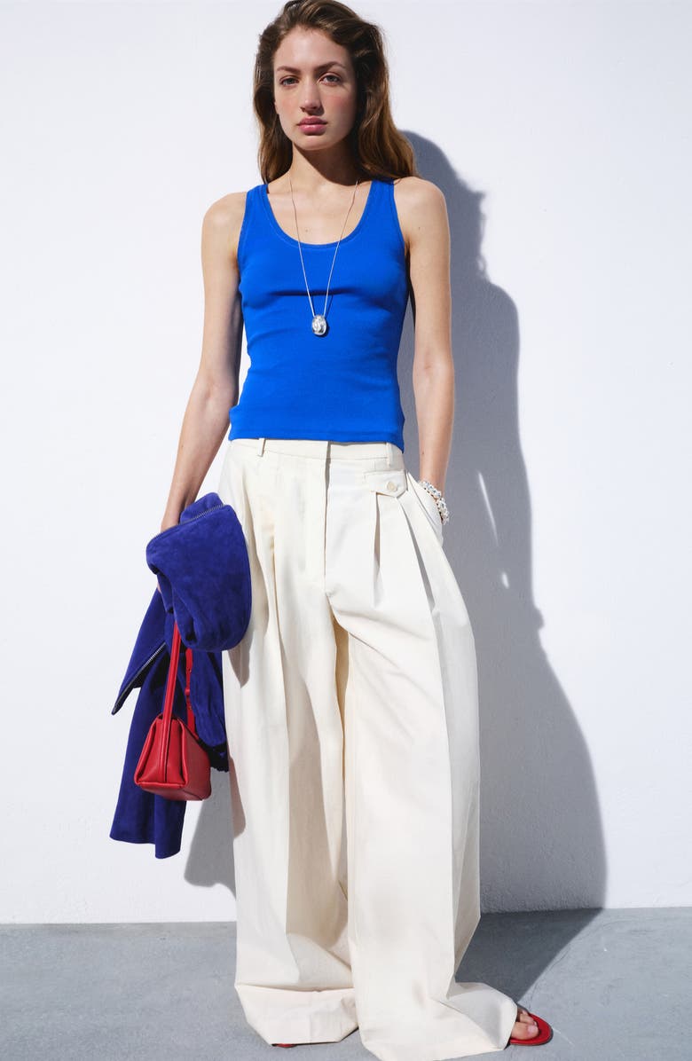 MANGO Stretch Cotton Scoop Neck Tank, Alternate, color, 