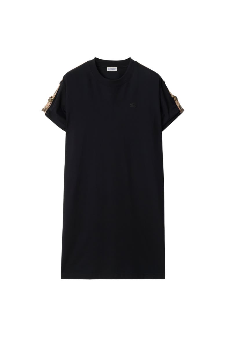 Check Trim Cotton T-shirt Dress, Alternate, color, Black