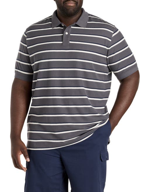 Harbor Bay By Dxl Big & Tall Striped Polo Shirt In Gray