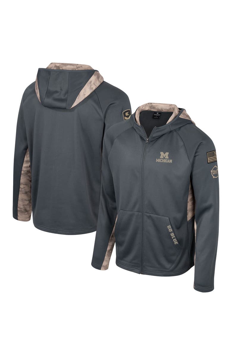 COLOSSEUM Men's Colosseum Charcoal Michigan Wolverines OHT Military Appreciation Camo Raglan Full-Zip Hoodie, Main, color, Charcoal