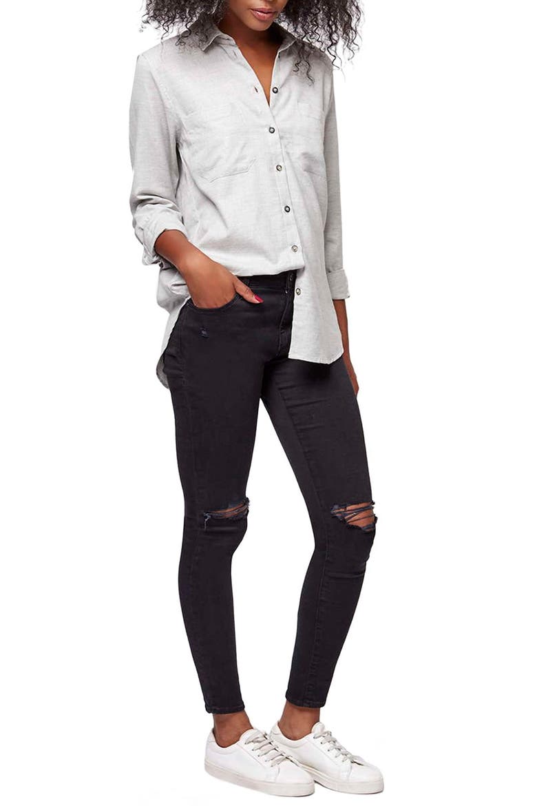 Herringbone Chambray Shirt, Alternate, color, GREY