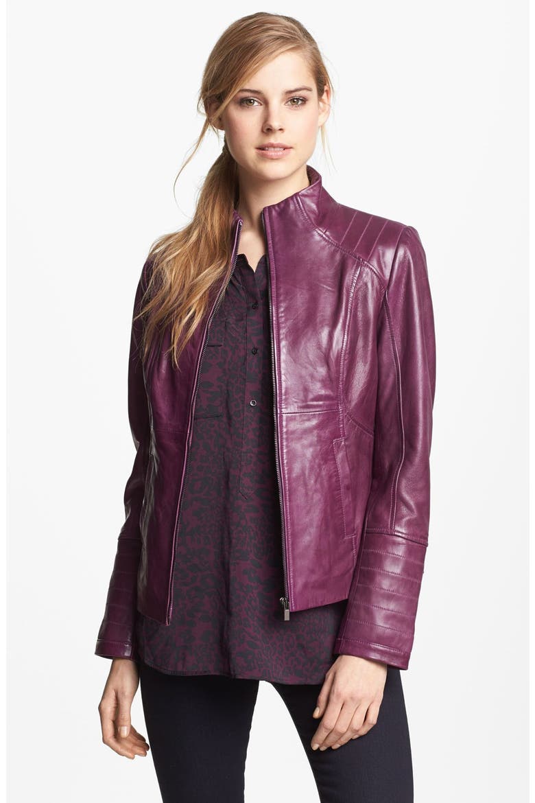 Funnel Neck Leather Jacket, Main, color, PURPLE