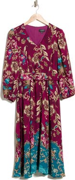 Tahari Belted Long Sleeve Midi Dress