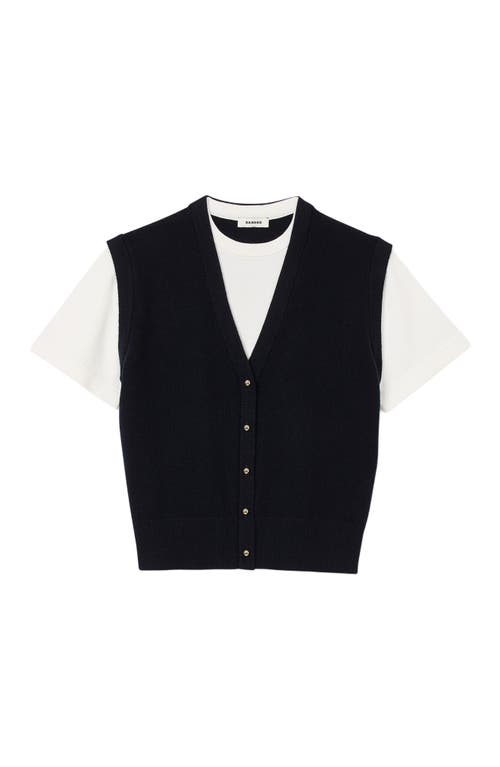 Sandro Two-tone Wool And Cashmere Sweater In Dark Navy