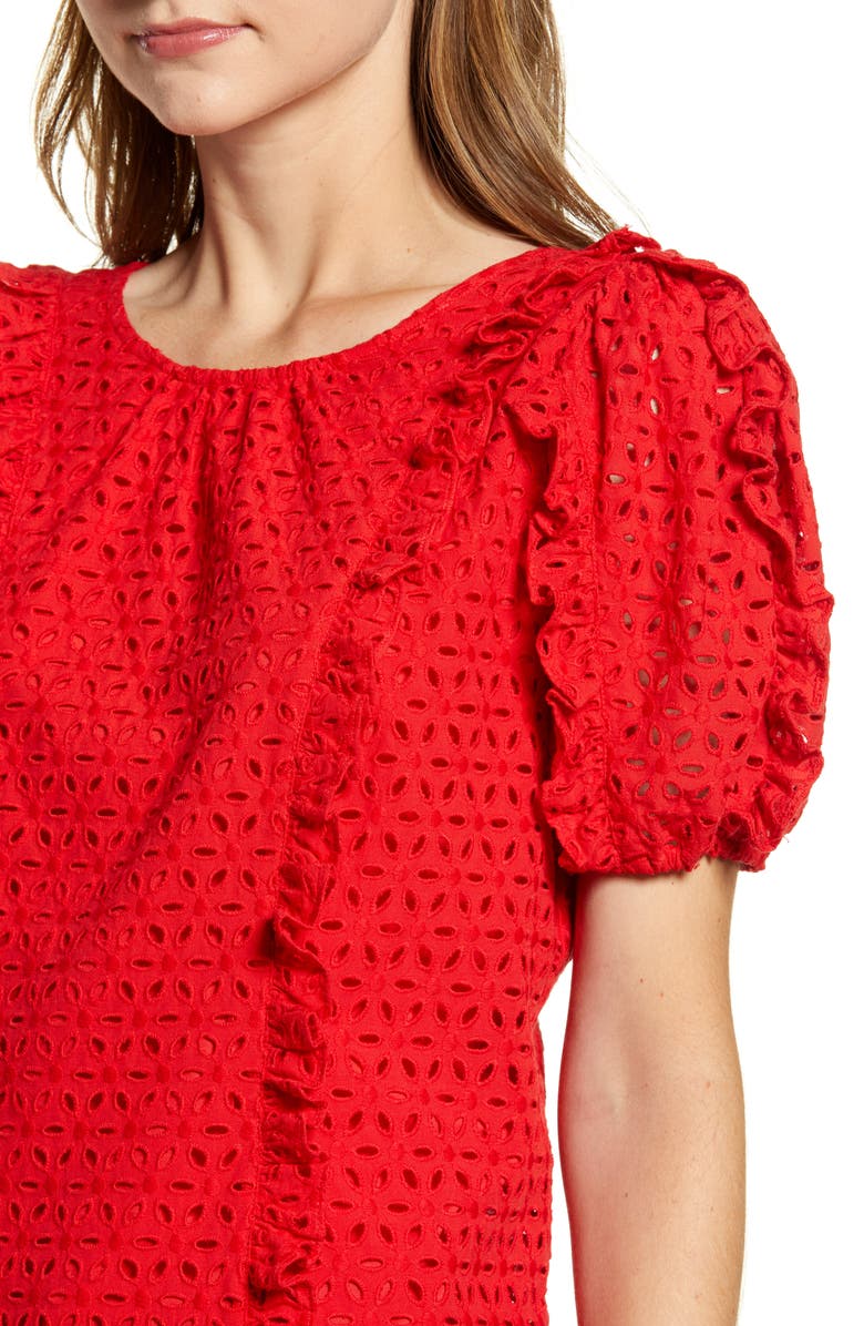 Rachel Parcell Ruffle Detail Cotton Eyelet Blouse, Alternate, color,