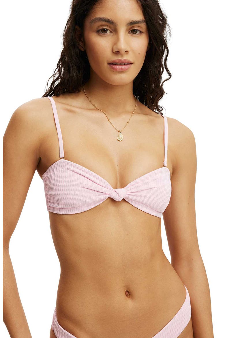 Women's Knot Micro Bandeau Bikini Top, Alternate, color, Pink Petal Waffle