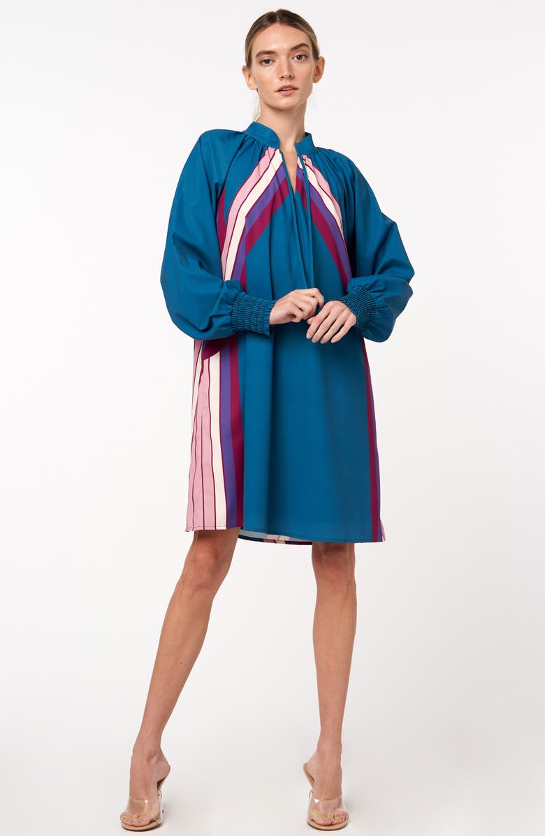 CIEBON Aleina Print Tie Waist Long Sleeve Dress, Alternate, color, Teal