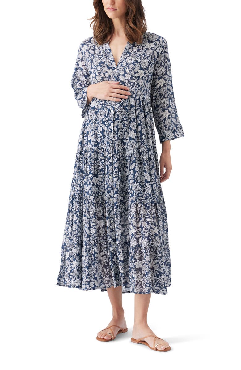 Ripe Maternity Ezra Tiered Dress, Main, color, Ink / White