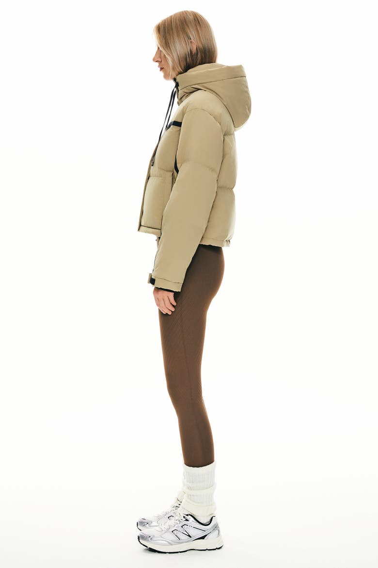 Winter Quilted Hooded Cropped Down Puffer Jacket, Alternate, color, Khaki