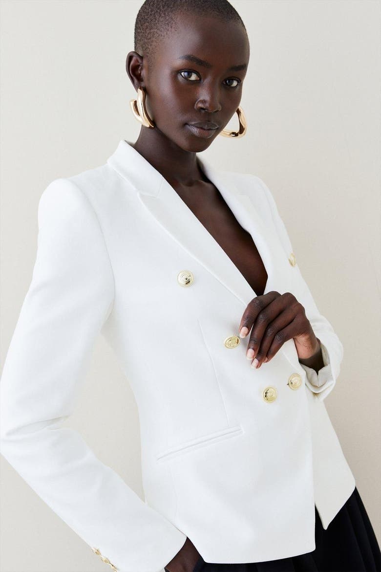 Tailored Button Military Blazer, Alternate, color, Ivory