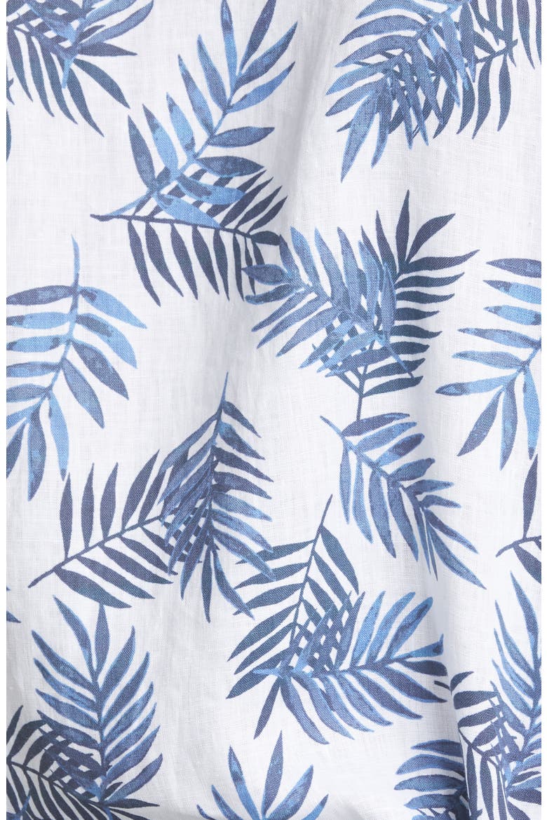 Palm Leaf Short Sleeve Linen Button-Up Shirt, Alternate, color, BLUE