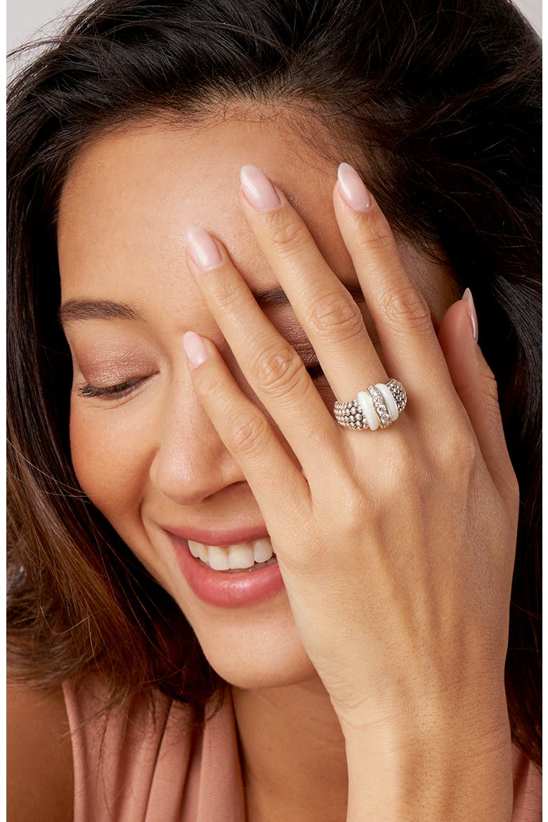 Black Caviar White Ceramic Diamond Ring, Alternate, color, WHITE