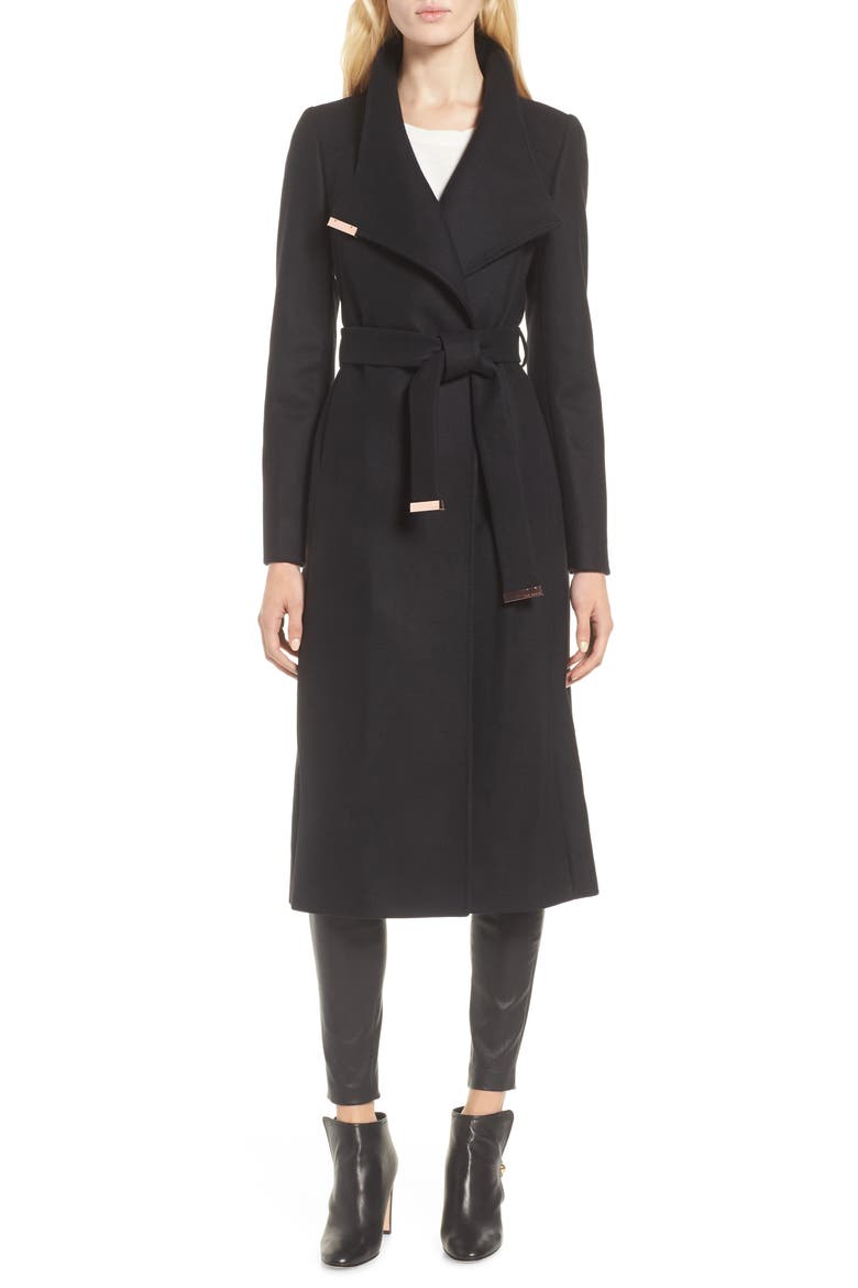 Ted Baker Londer Midi Wool Wrap Coat, Main, color, BLACK 2