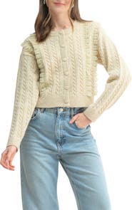 Lush Cable Knit Ruffle Cardigan