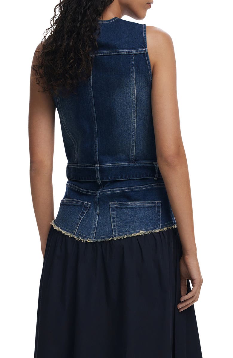 Desigual Sleeveless Mixed Media Midi Dress, Alternate, color, Medium Blue