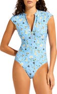Seafolly Cap Sleeve Zip-Up One-Piece Swimsuit