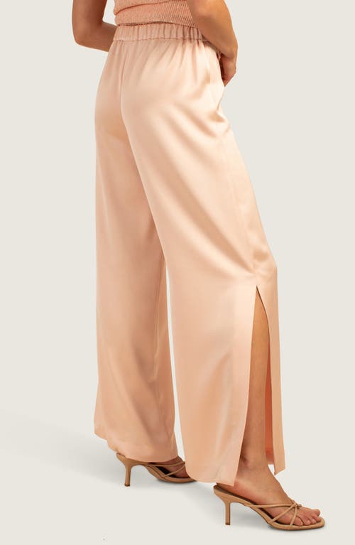 Trina Turk Sunset Satin Wide-leg Pants With Split Hem In Strawberry Fields