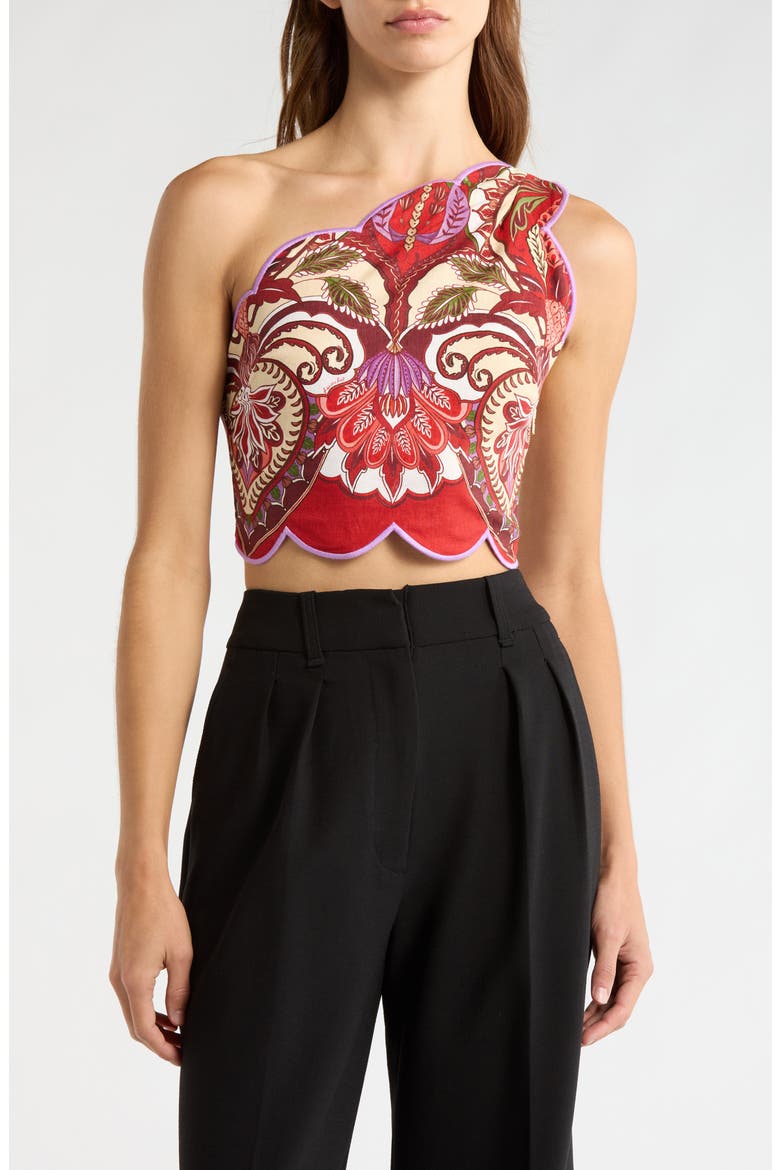 Odara One Shoulder Scallop Crop Top, Main, color, RED