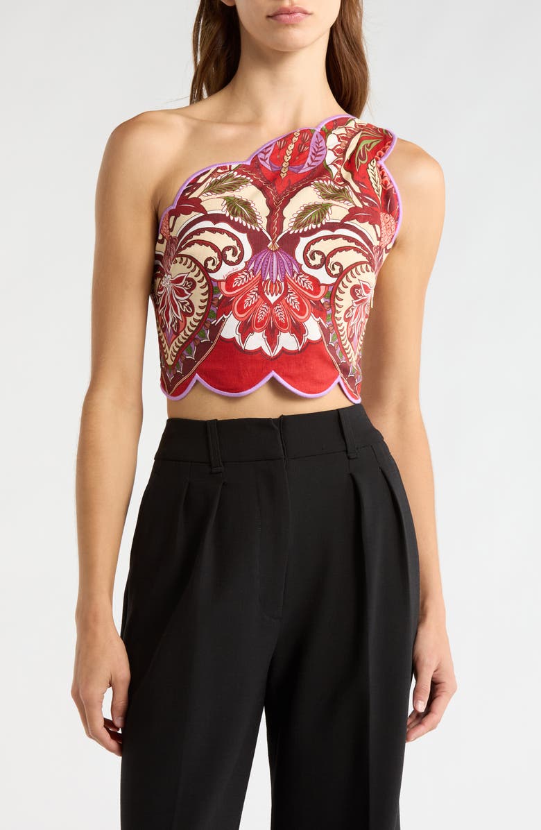 FARM Rio Odara One Shoulder Scallop Crop Top, Main, color, Red
