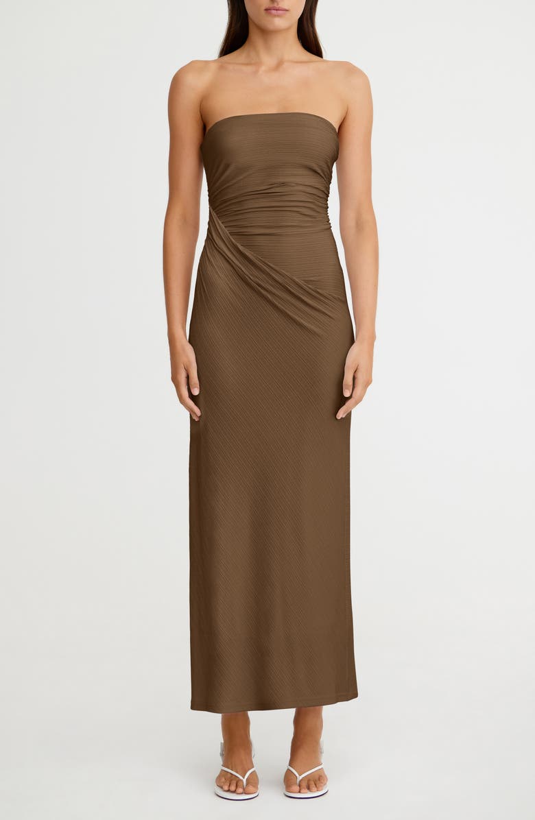Significant Other Coralie Draped Strapless Dress, Main, color, Chocolate