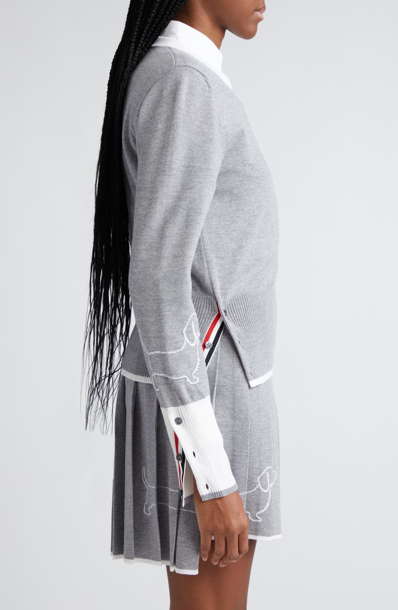 Thom Browne Hector Dog Intarsia 4-Bar Virgin Wool Crewneck Sweater, Alternate, color,