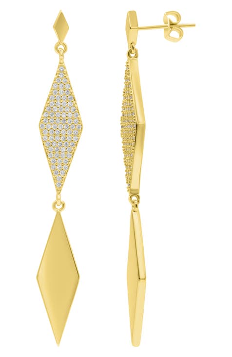 CZ Pavé Double Diamond Drop Earrings