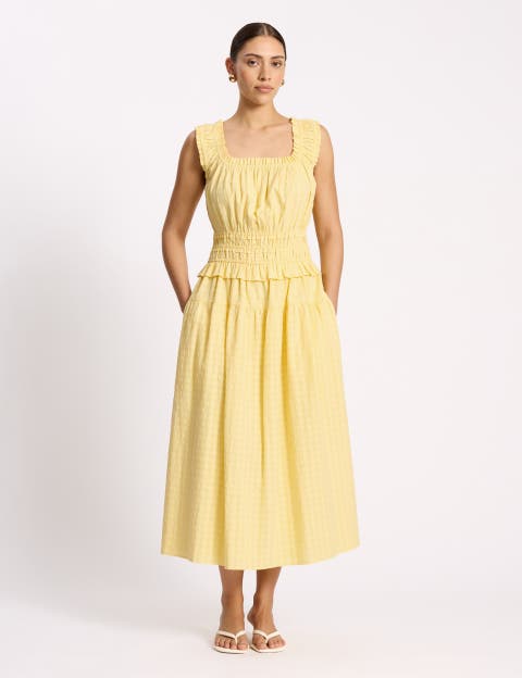 Seersucker Sleeveless Midi Dress