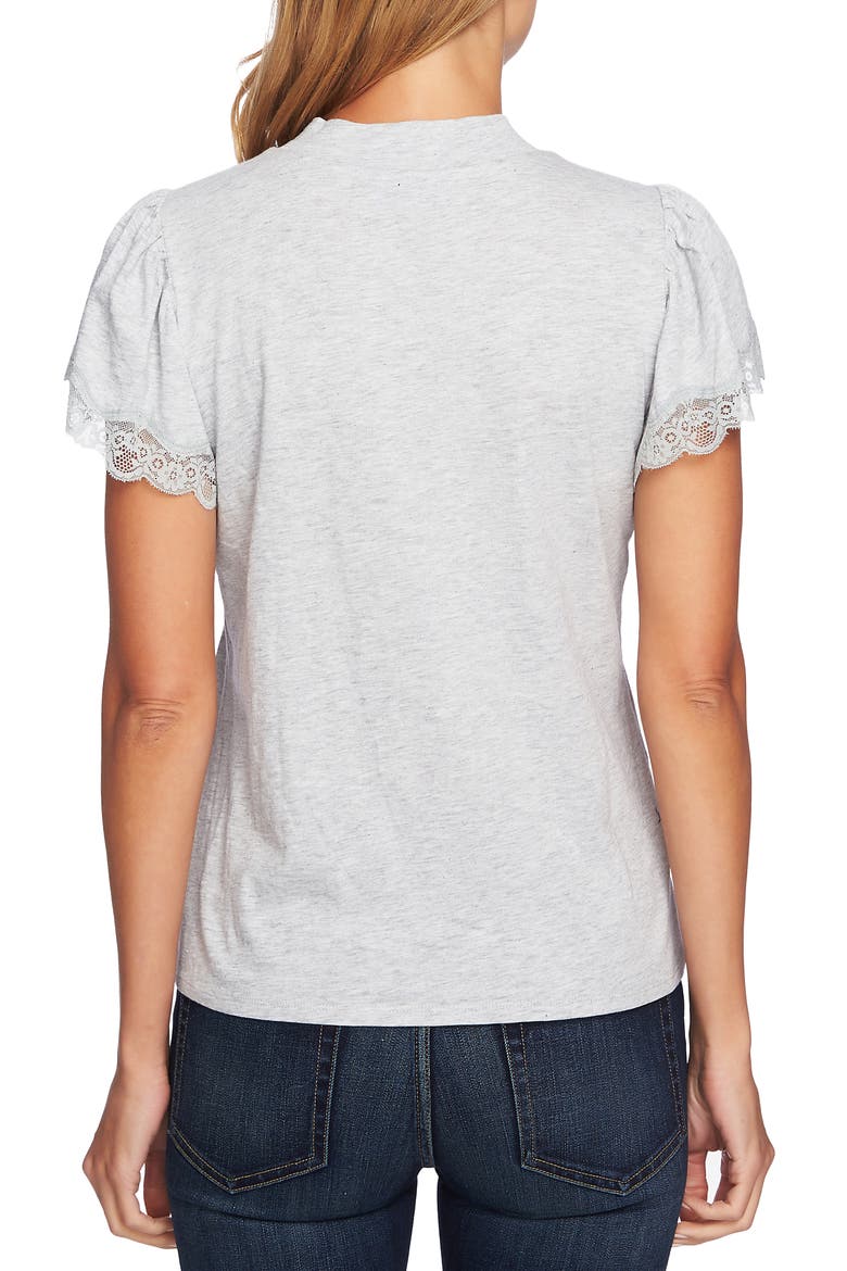 Mock Neck Knit & Lace Top, Alternate, color, GREY HEATHER