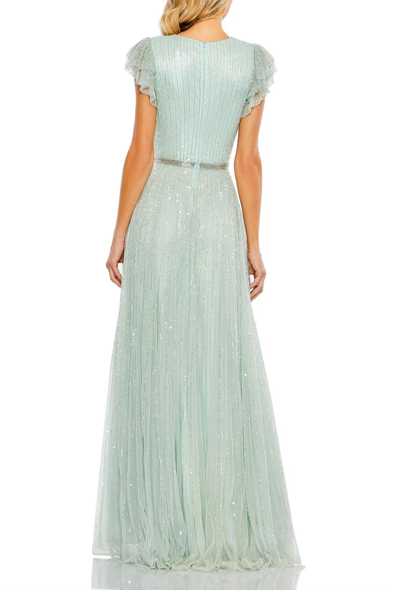 Ruffled Cap Sleeve Sequin Wrap Gown, Alternate, color, SEAMIST