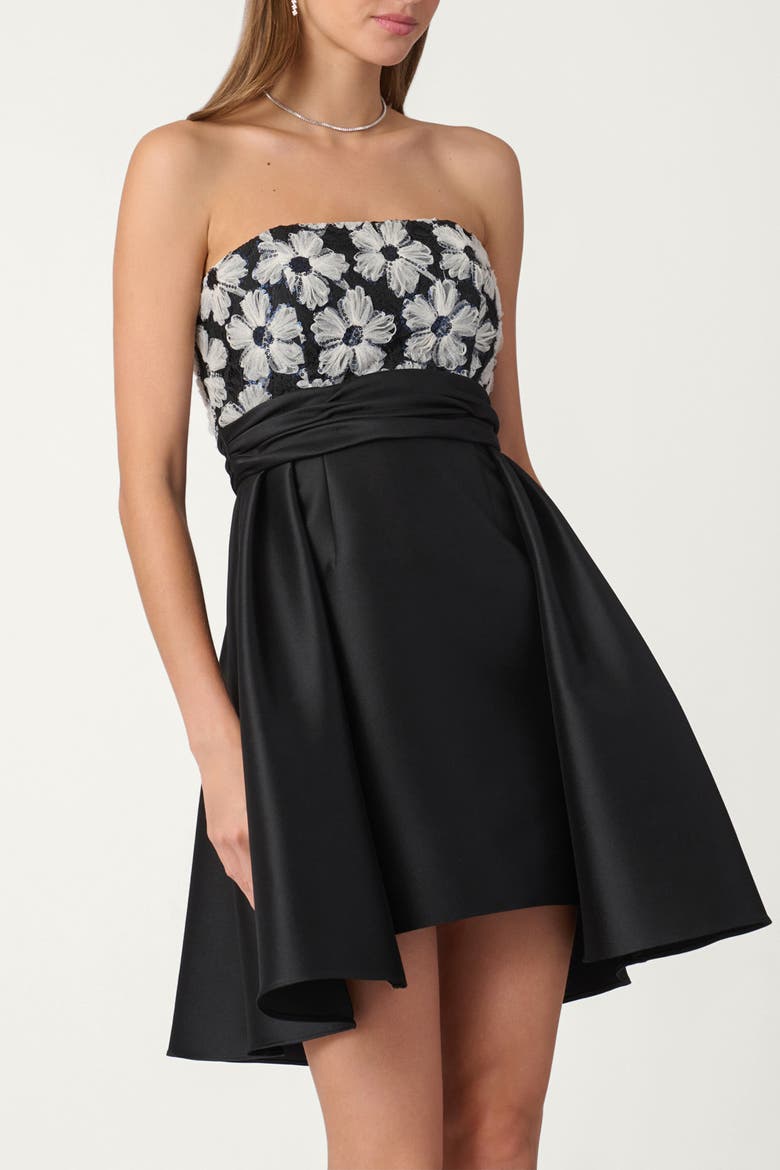 Midnight Tulle Chiffon Mikado Mandy Dress, Main, color, Jet/Ivory