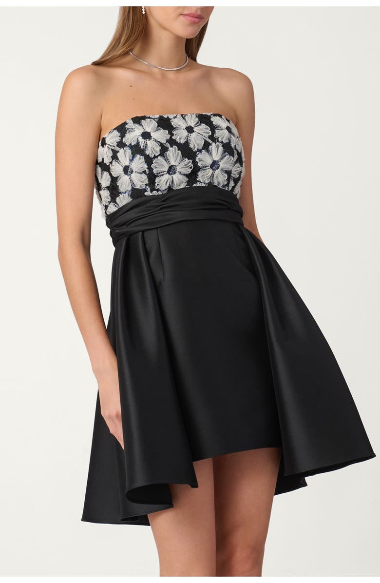 Shoshanna Midnight Tulle Chiffon Mikado Mandy Dress, Main, color, Jet/Ivory