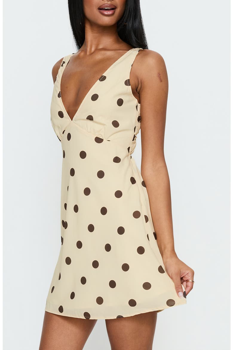 Nellie Polka Dot Sleeveless Minidress, Alternate, color, LEMON/ BROWN POLKADOT