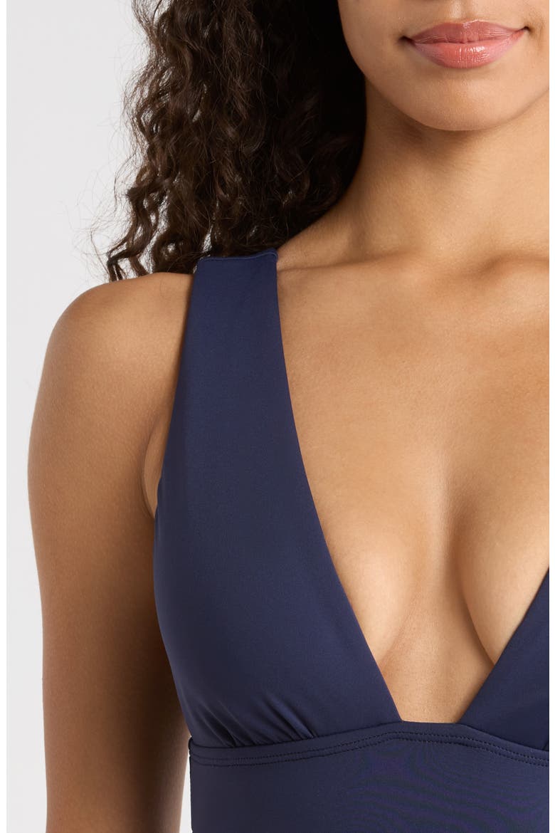 Modern V-Neck One-Piece Swimsuit, Alternate, color, DARK NAVY