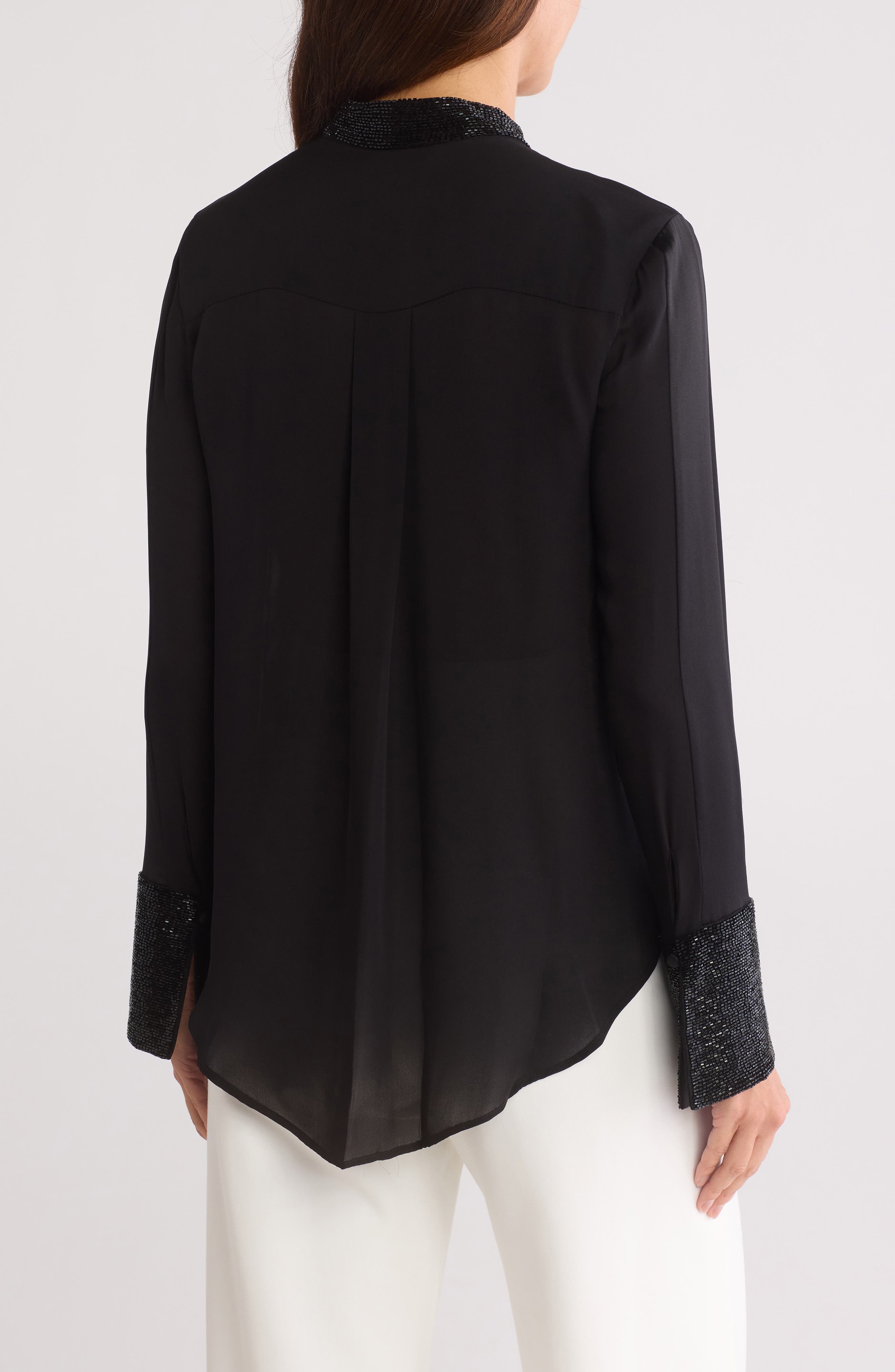 Beaded Trim Silk Button-Up Shirt - image 2