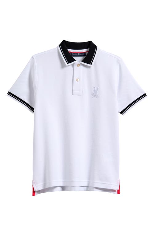 Psycho Bunny Kids' Oak City Piqué Polo in White 