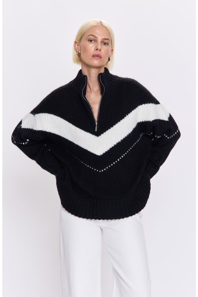 Arden Chevron Stripe Quarter Zip Sweater, Alternate, color, BLACK VANILLA ICE