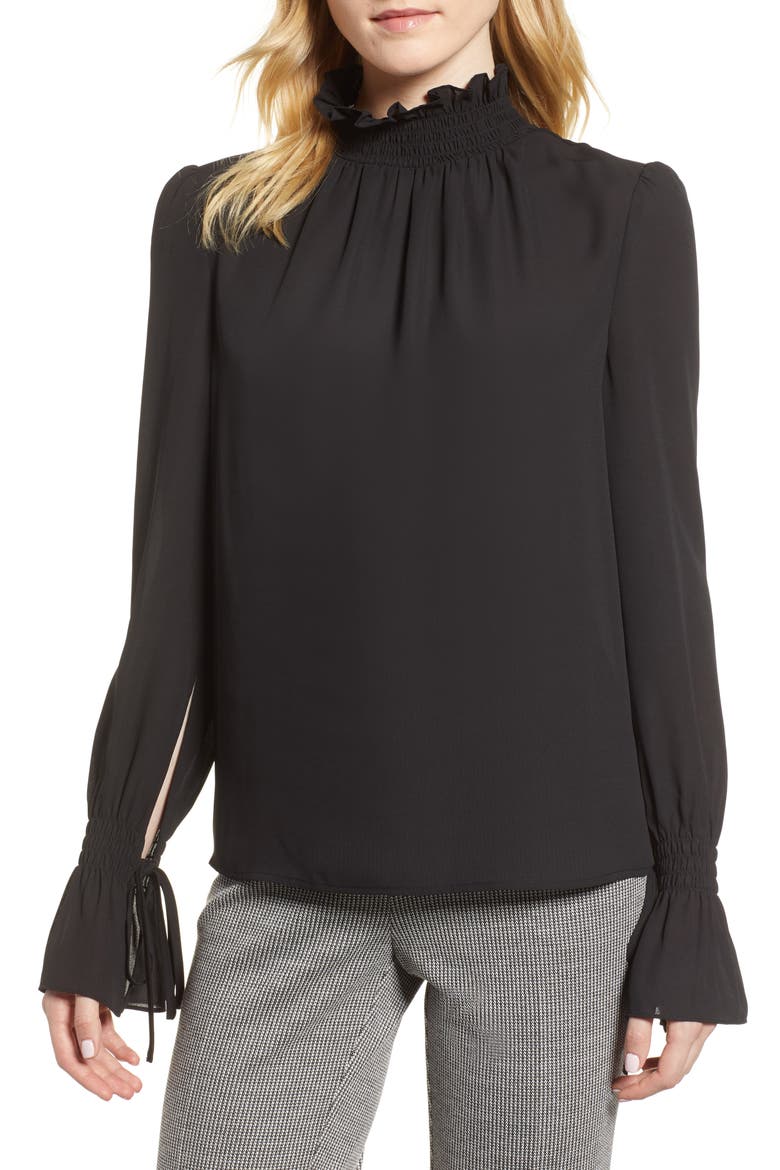 Smocked Neck Blouse, Main, color, RICH BLACK