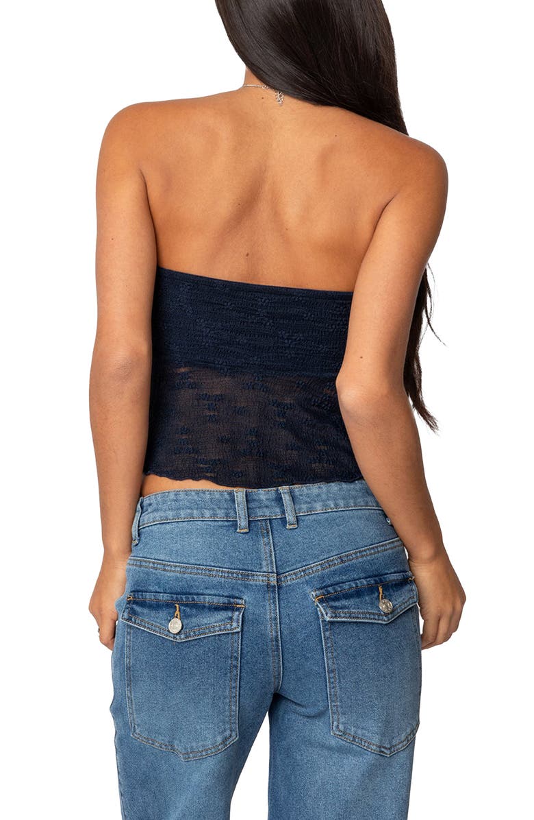 EDIKTED Embroidered Sheer Strapless Top, Alternate, color, Navy