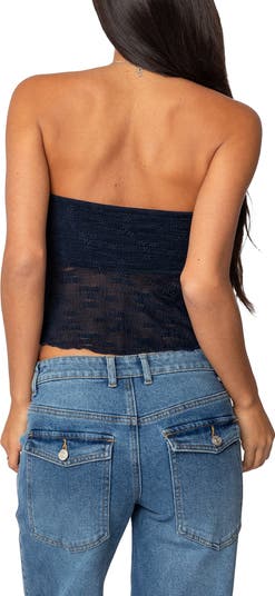 Embroidered Sheer Strapless Top
